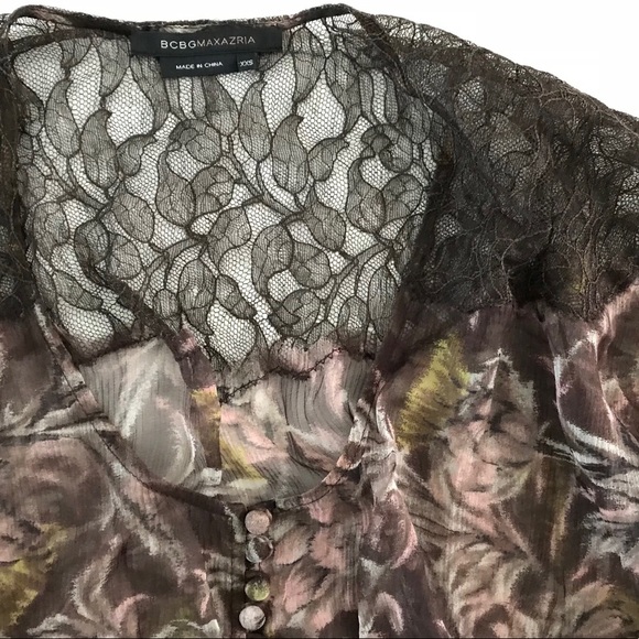BCBG Max Azria Brown Chiffon Floral Top - Picture 7 of 7